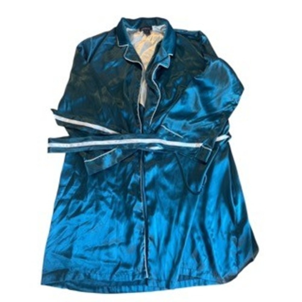 Jones New York Teal Satin Robe Kimono Style‎ Pajama Sleepwear LXL